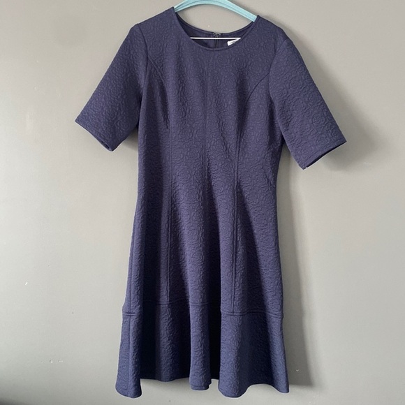 London Style Collection Dress  Size 10 Navy Textured Fit Flare Minimalist Chic - Picture 1 of 9